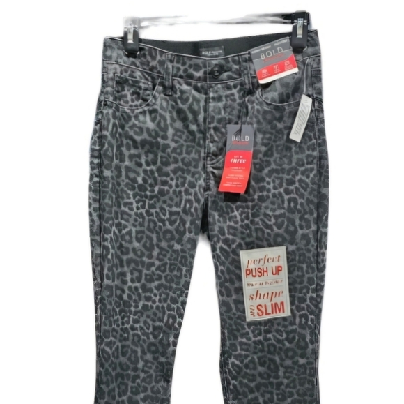 Leopard Print Jeans Curvy Skinny Push Up SHAPE & SLIM Black Gray Grey - Picture 4 of 14